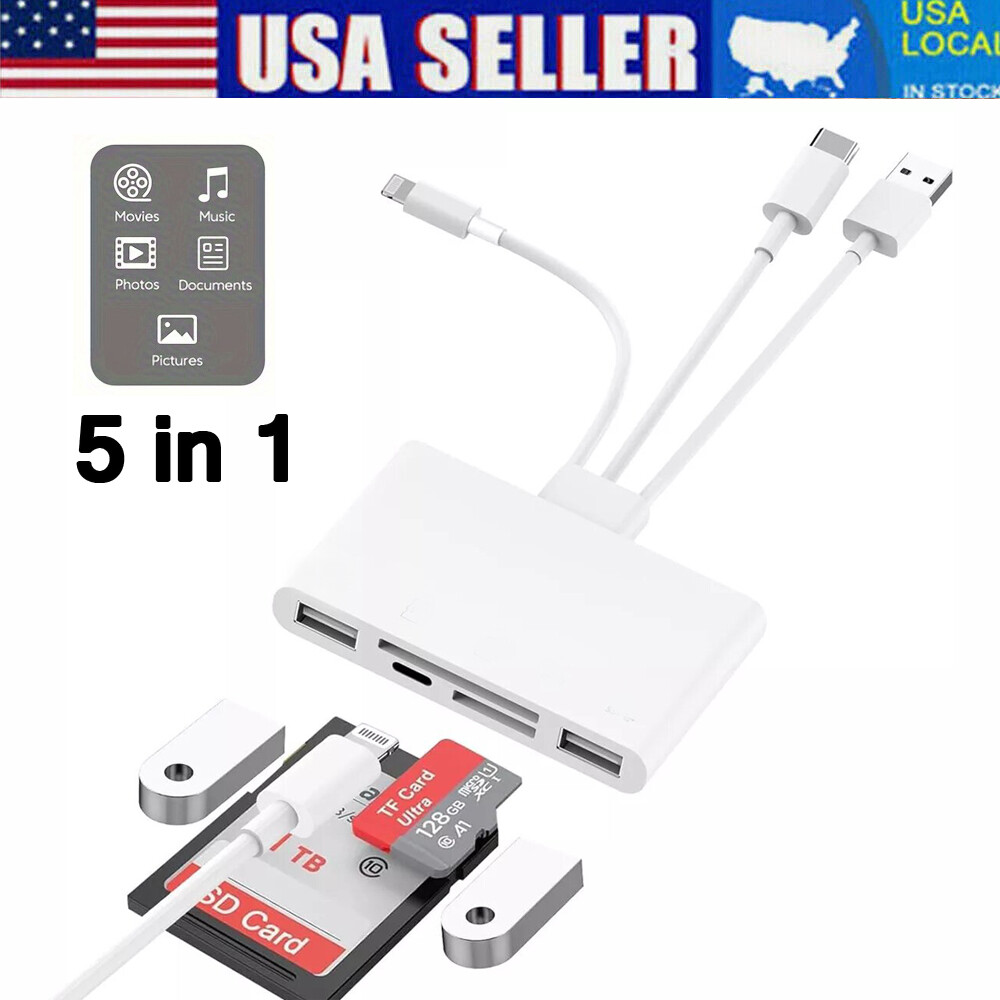 5-in-1 Memory Card Reader USB C OTG Adapter SD TF for SD/Micro SD/SDHC/SDXC/MMC
