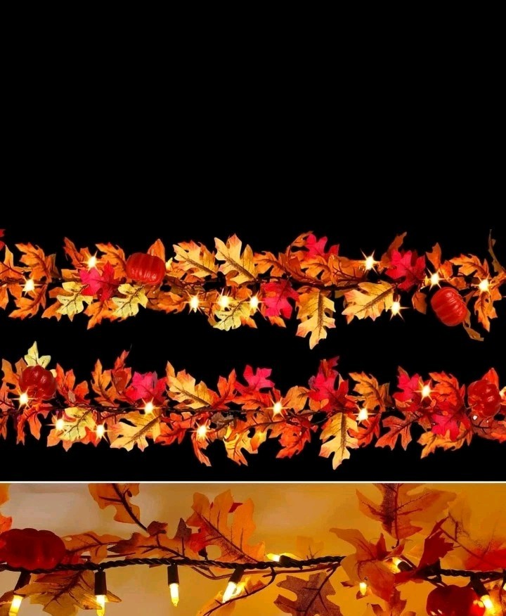 Fall Maple Leaf String Lights Plug in 120V 8FT Leaf, Orange
