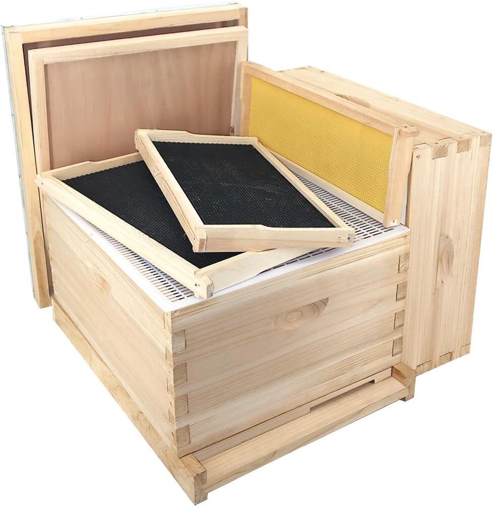 10-Frame Beehive Starter Kit, Honey Bee Hives Includes 1 Deep Bee Box 1 Medium B