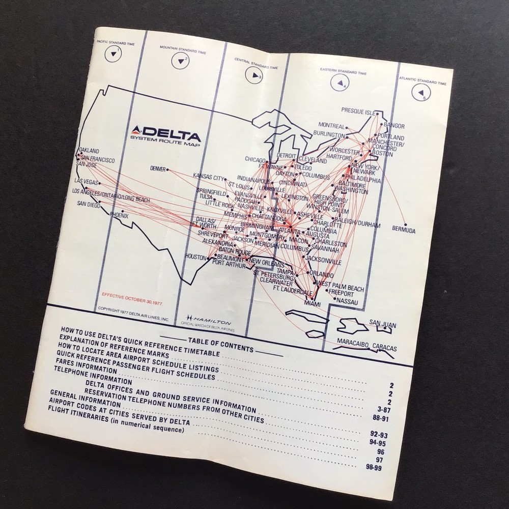 DELTA AIR LINES System Timetable Oct 30, 1977.