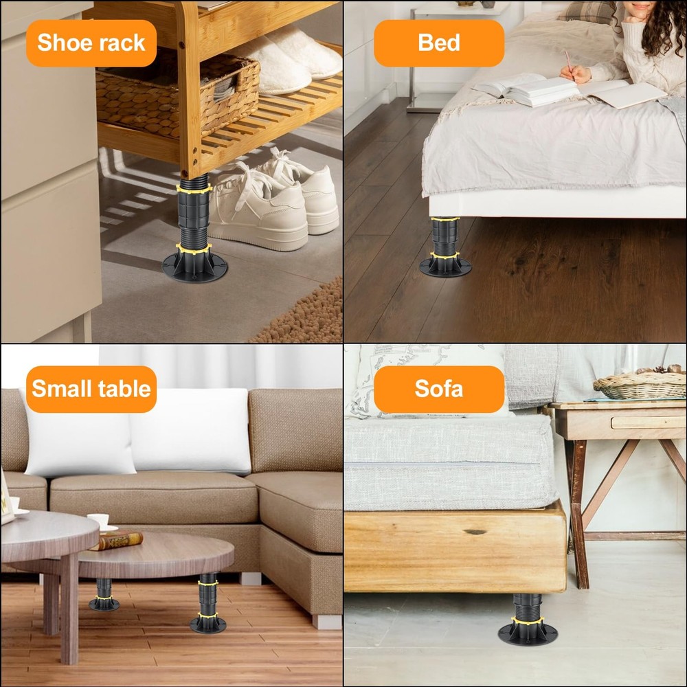 2PCS Bed Support Legs 8.6-13 inch Adjustable Height Bed Legs Heavy Support R...