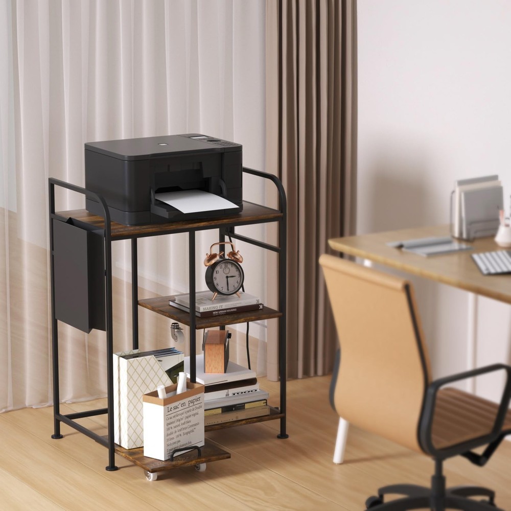 3-Tier Printer Stand - Adjustable Height, Sturdy Design, Space-Saving Storage...