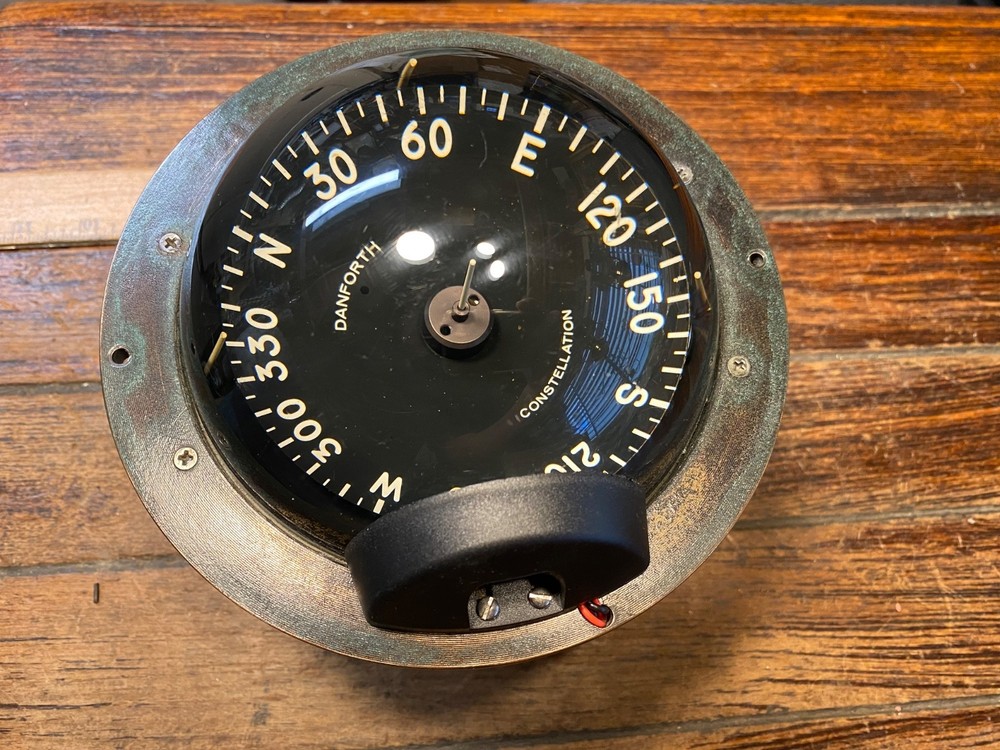 Vintage Danforth Constellation Dash Mount Compass 5" Card Red LED Light