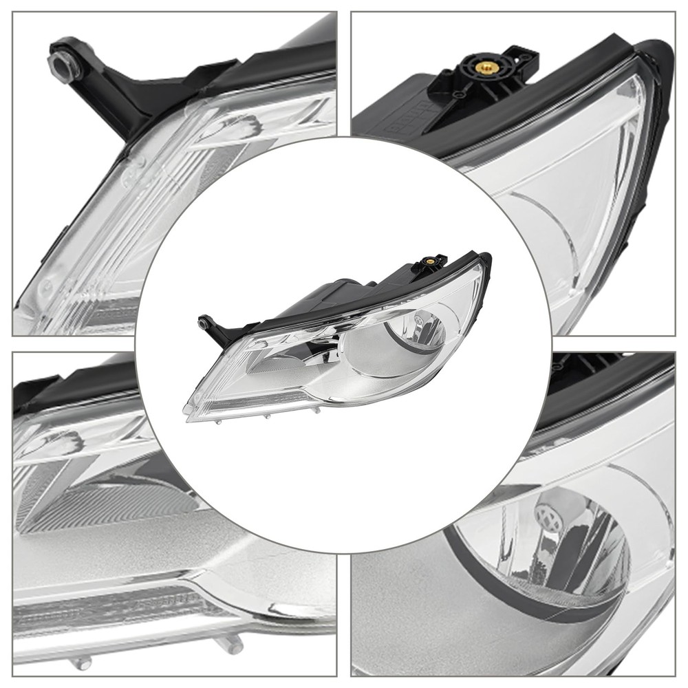 Headlight Assembly 2009-2011 Tiguan Left Halogen Chrome Housing Clear Lens