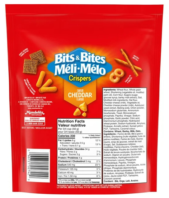 Crispers Bits & Bites Cheddar Snack and Cracker Mix, 145g (2 Pack)