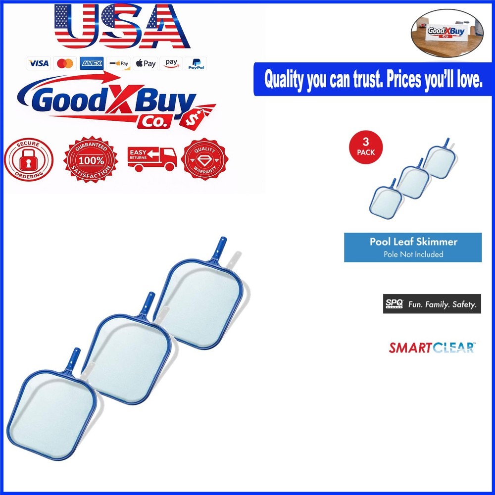 Pool Skimmer Nets 3 Pack Lightweight Plastic Frame Easy-Glide Blue