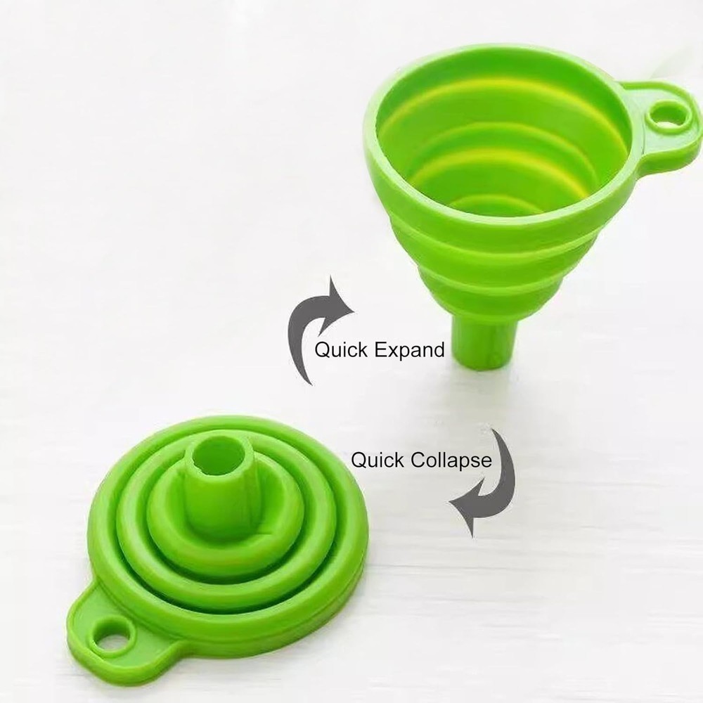 Foldable Silicone Funnel Set (4 Pack) – Collapsible Small & Large Funnels for Ki
