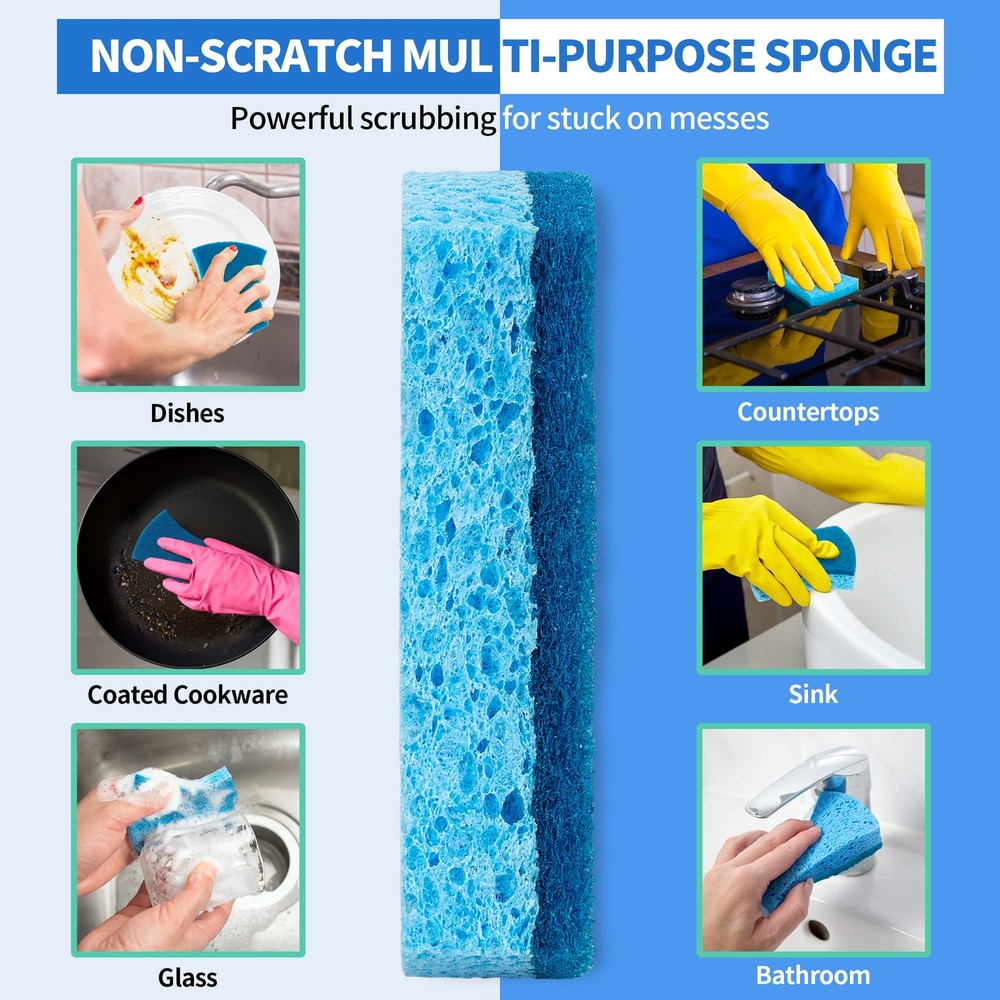 12-Pack Non-Scratch Cellulose Kitchen Scrub Sponges Double-Sided