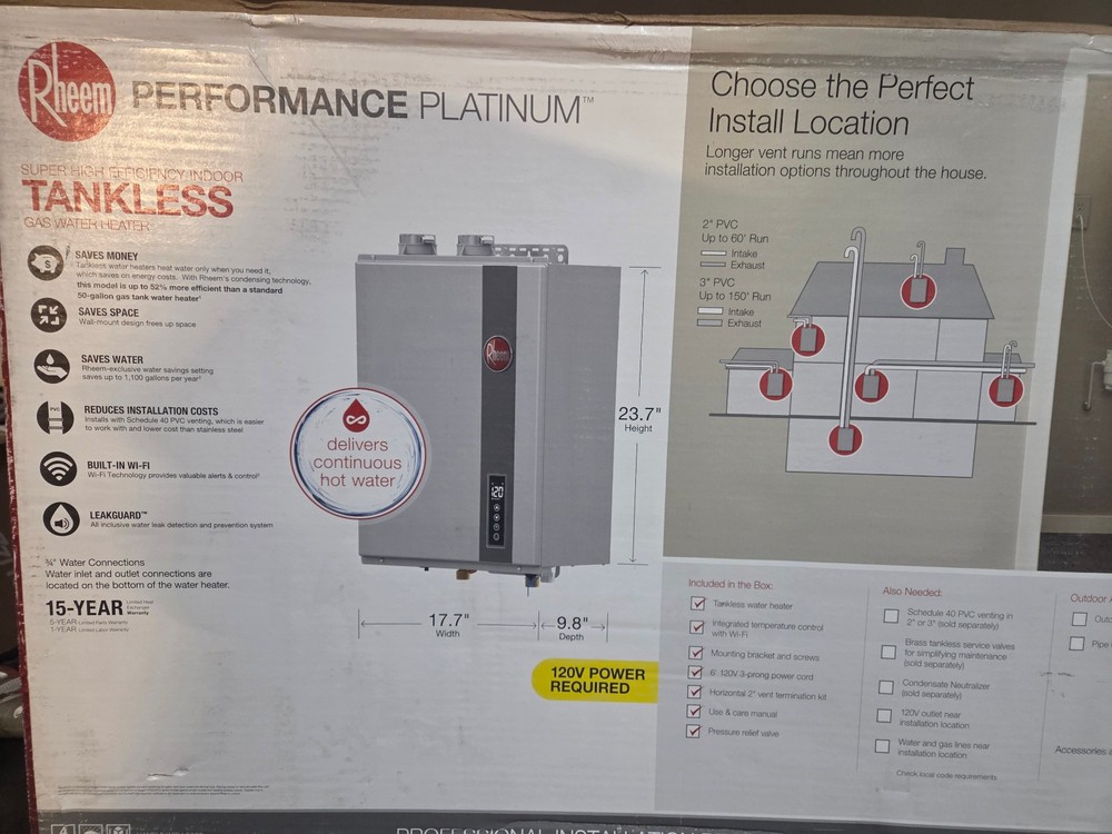 Rheem NG 9.5 GPM Indoor OR Outdoor Tankless Water Heater SMART ECOH200DVELN-3