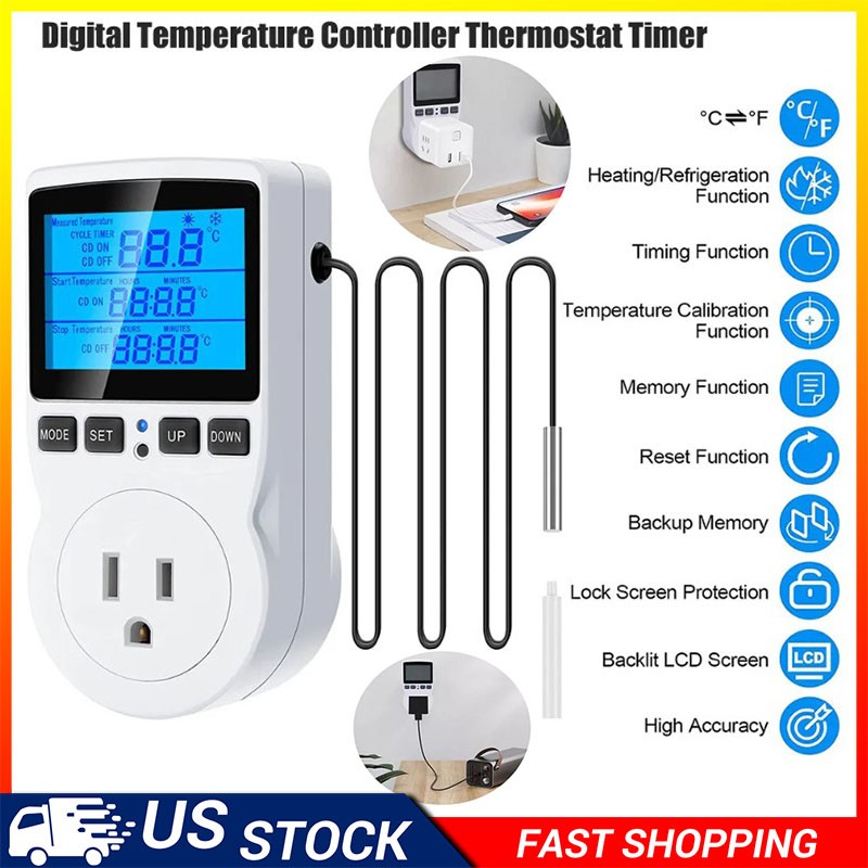 LCD Digital Plug in Thermostat Timer Switch Socket Temperature Controller Switch
