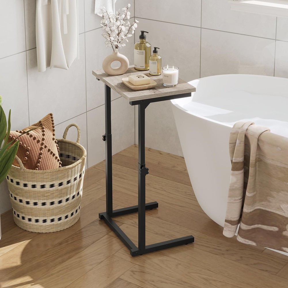 C Shaped End Table, Adjustable Height Side Table for Sofa, Couch Table for Sm...