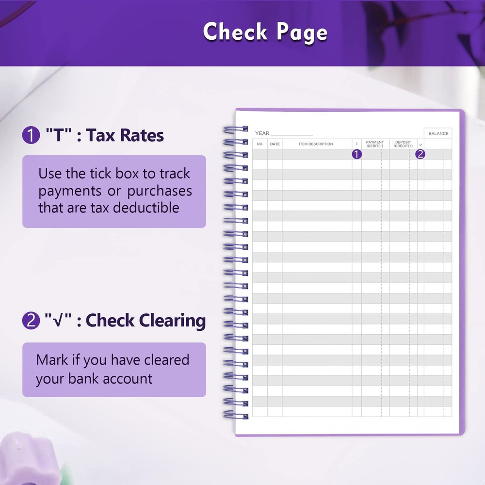 Check Registers for Personal Checkbook, Medium ( 5.8'' x 8.3'' ), Purple