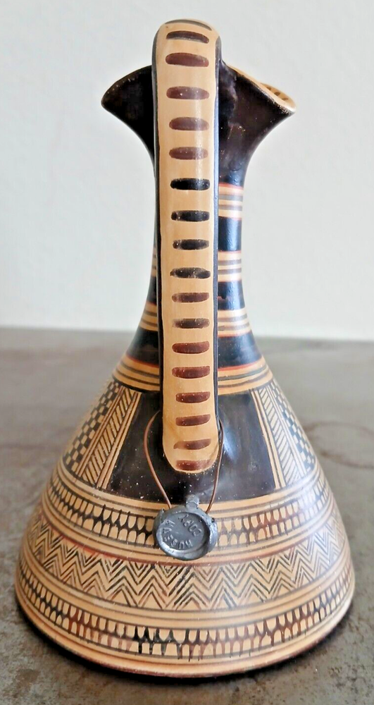 Handmade Greek Geometric Copy Ceramic Jug Pitcher 5.75" Tall