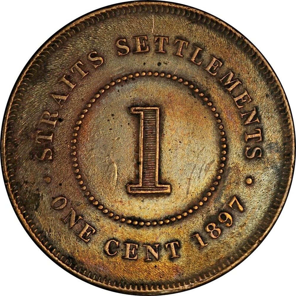 1897 Straits Settlement 1 Cent AU Condition #1
