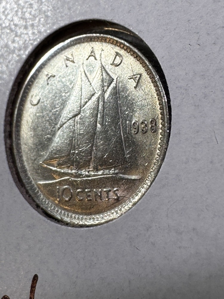 1938 Canada 10 Cents Silver Coin Cleaned
