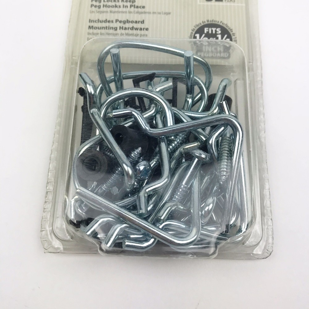 Everbilt Locking Peg Hook Assortment 1/8 & 1/4 Pegboard 32 Pcs Mounting Hardware