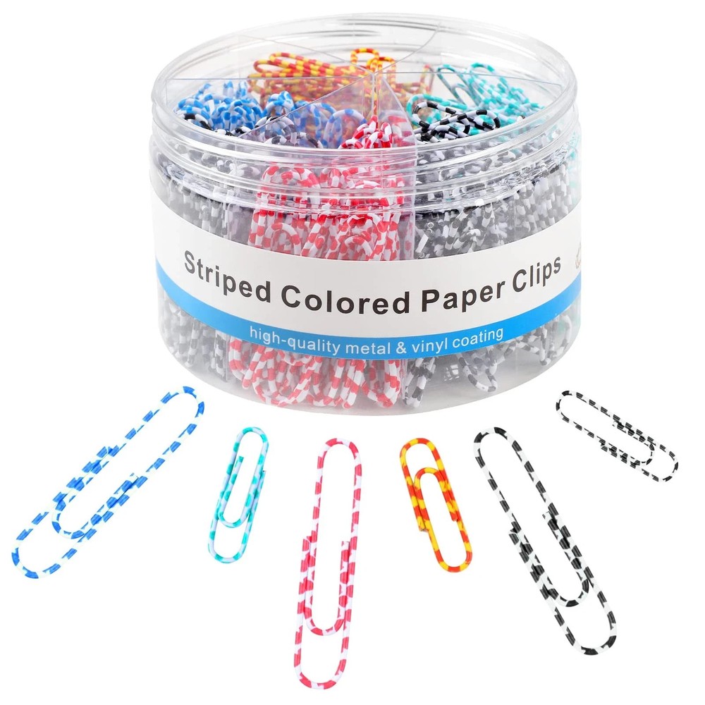 400 PCS Paper Clips Metal Coated Assorted Sizes Medium & Large Striped Colored