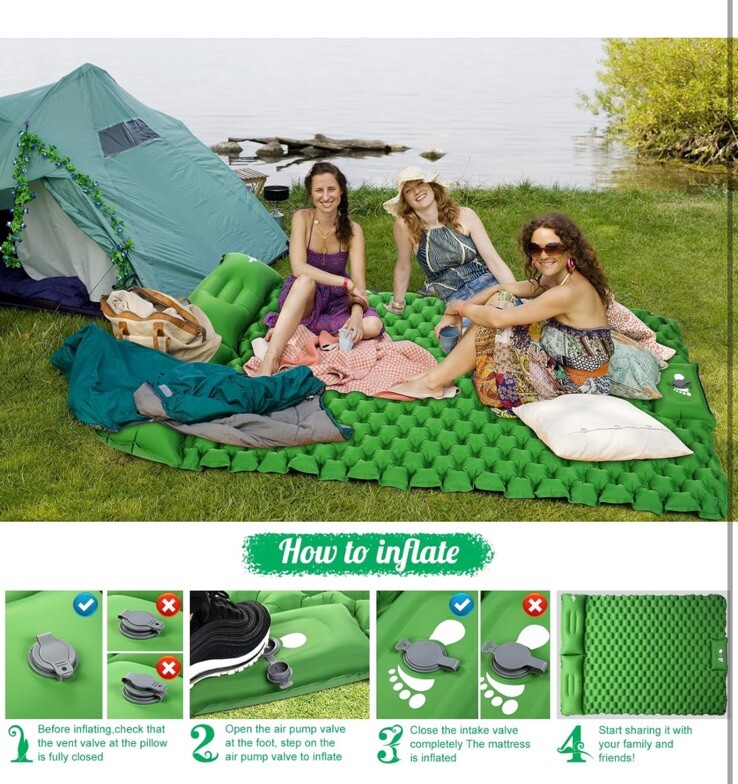 WANNTS Sleeping Pad Ultralight Inflatable Double Sleeping for Camping, Green