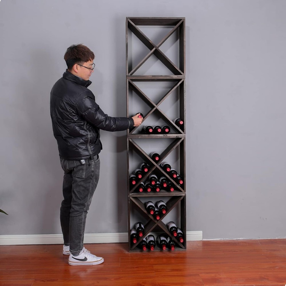 Sturdy & Stylish Stackable Wooden Wine Rack - 48 Bottle Capacity, Modern Look