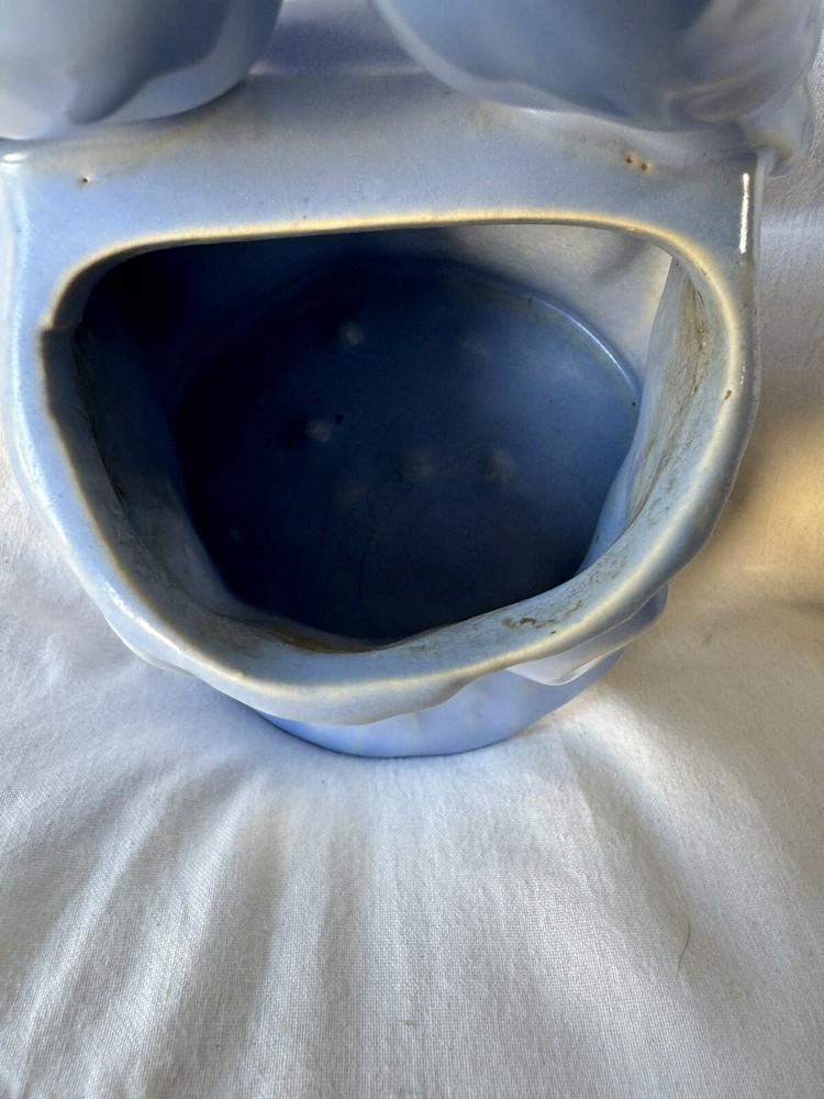 BLUE SHAWNEE POTTERY LOVEBIRD FLOWER POT