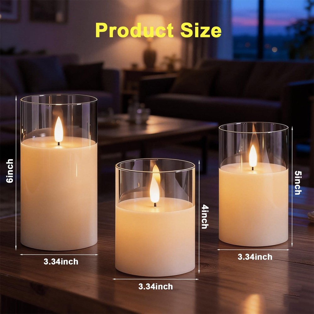 3-Pack Rechargeable Flameless Candles with Remote Control and Timer Function,...