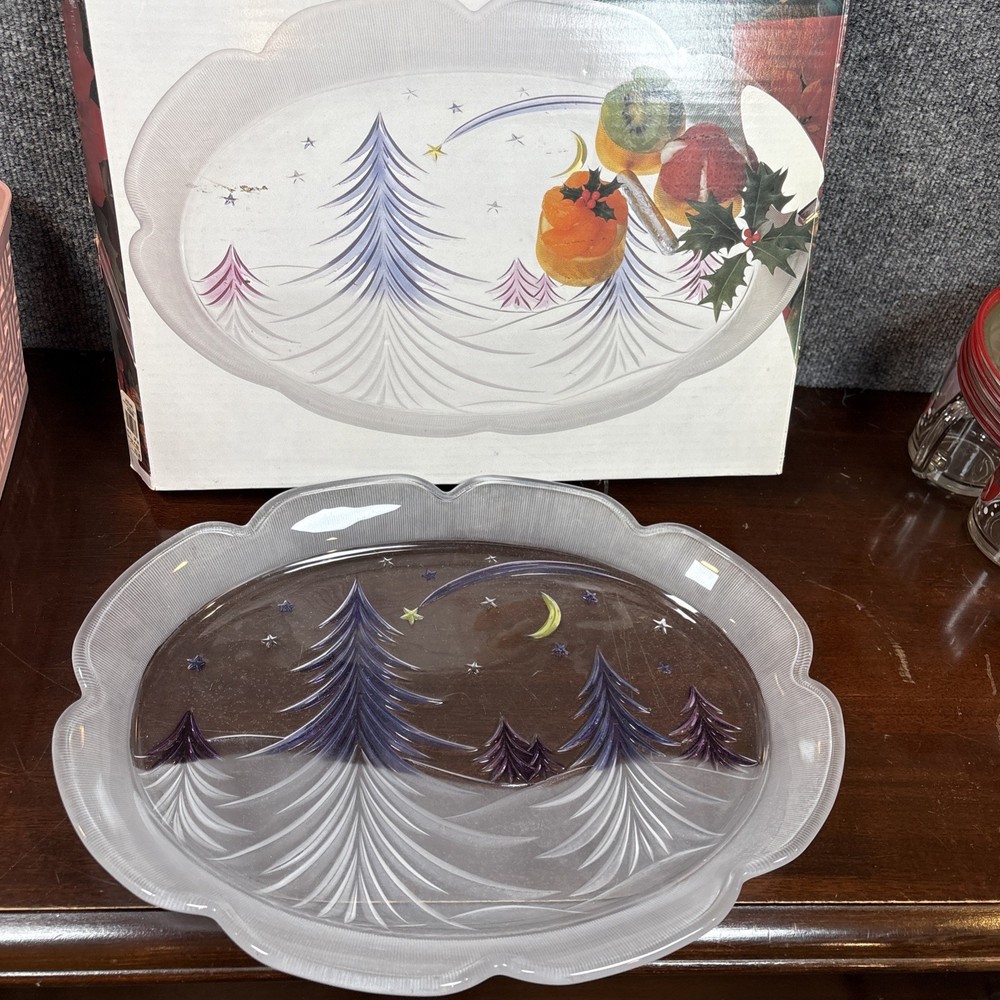 Studio Nova~Oval Christmas Platter Starlight Christmas Trees 15"