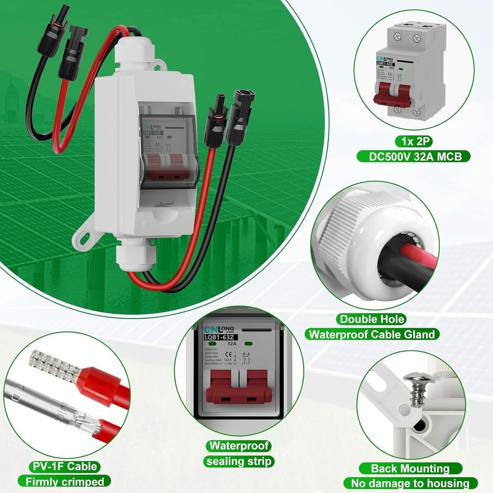 32A Solar Panel Disconnect Switch - 500V DC Breaker with Waterproof Box
