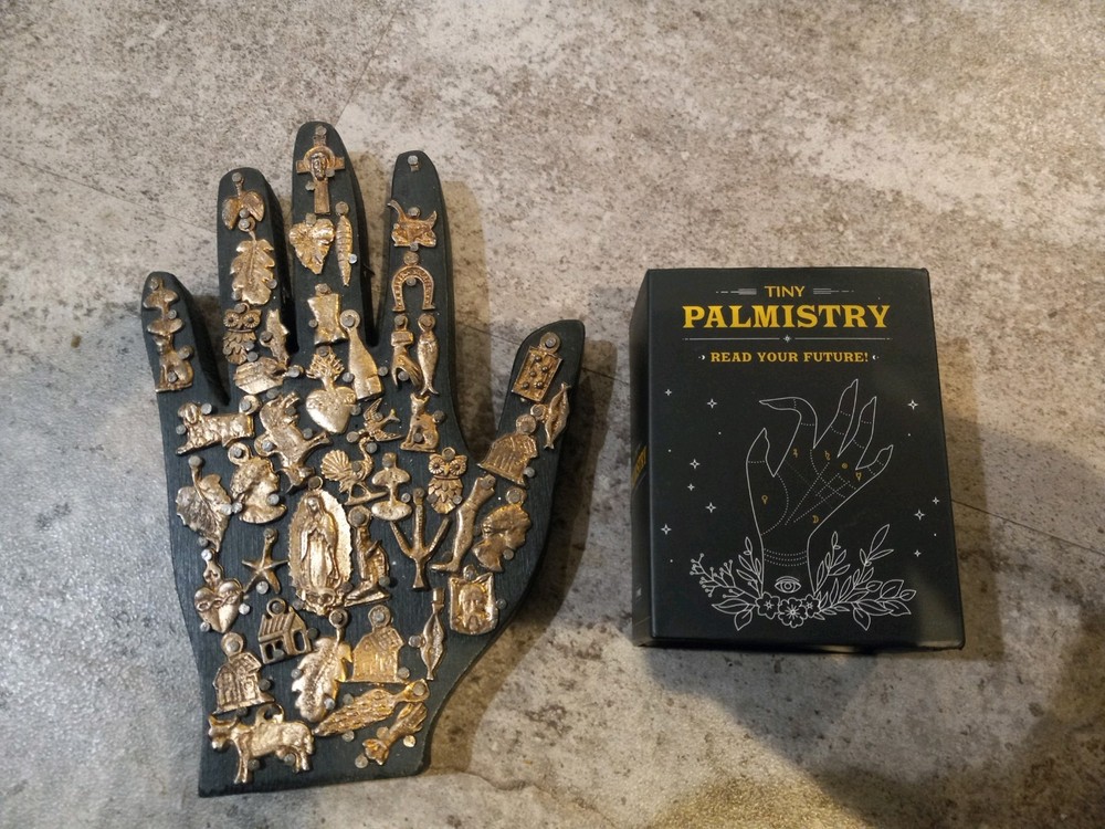 Palmistry, Tiny Box And Decorative Hand, Black And Brass