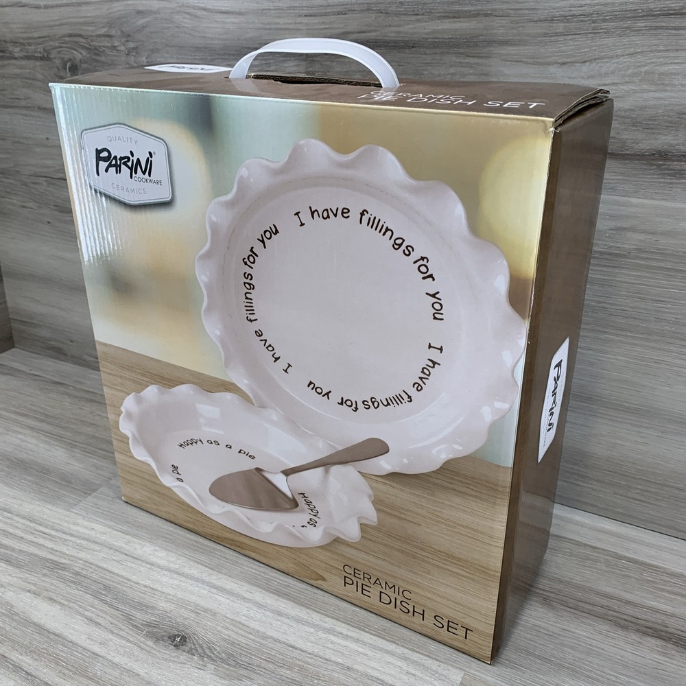 Parini Cookware Rae Dunn Inspired White Ceramic Pie Dish Set New!