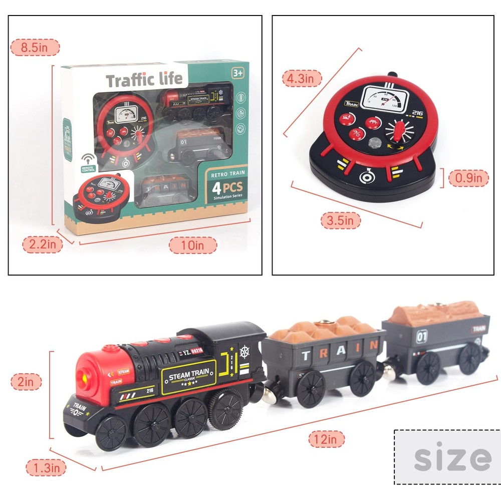 Motorized Train for Wooden Track, Remote Control with Magnetic Medium
