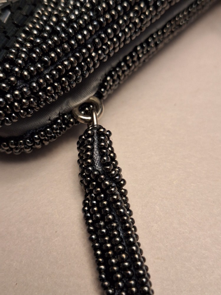 Richere Beaded Ladies Handbag Silver Grey 7x5 Geometric Design