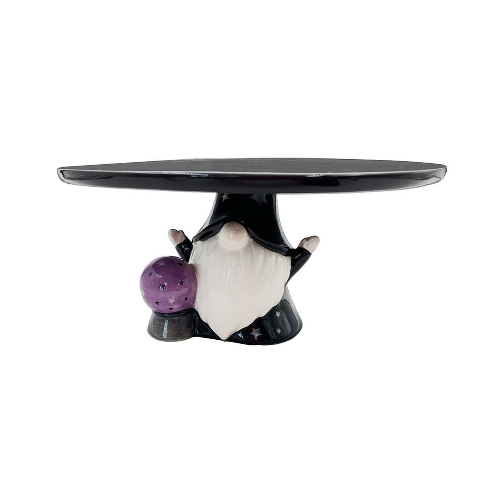 Cobwebs & Cauldrons Gnome w/Crystal Ball Ceramic Cake Stand