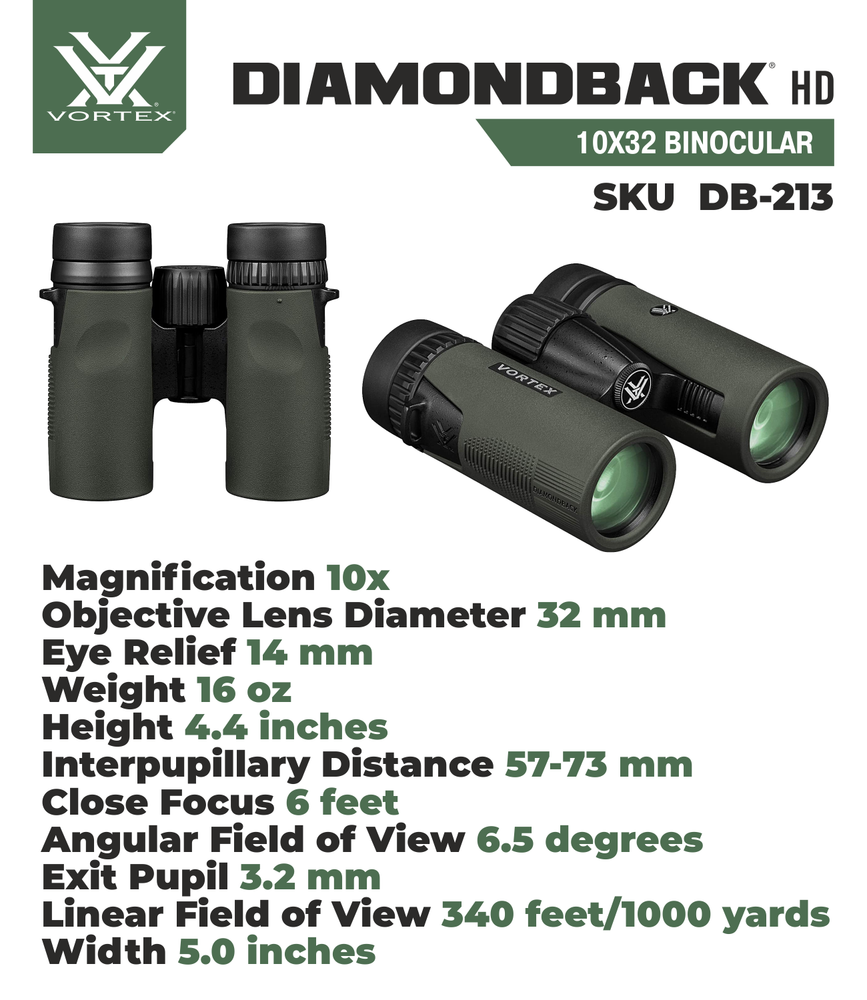 Vortex Optics Diamondback HD 10x32 Binocular with Free Camo Digital Hat Bundle