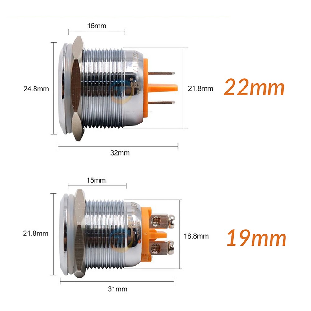8mm-22mm Waterproof LED Indicator Warning Signal Light Thread Metal Panel Mount