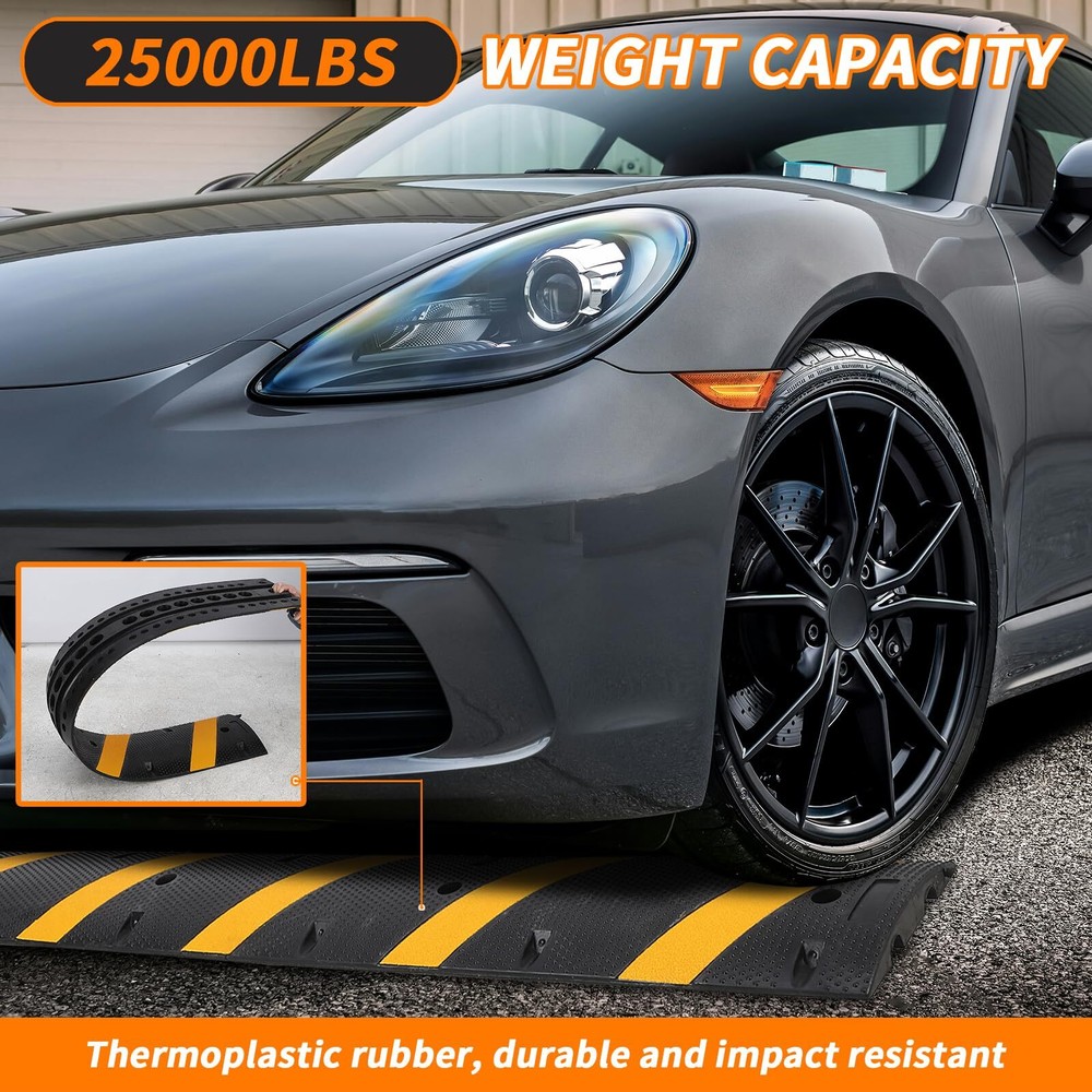 ☑️2pack 25000 lbs Heavy-Duty Rubber Speed Bump with Cable Protective Channels