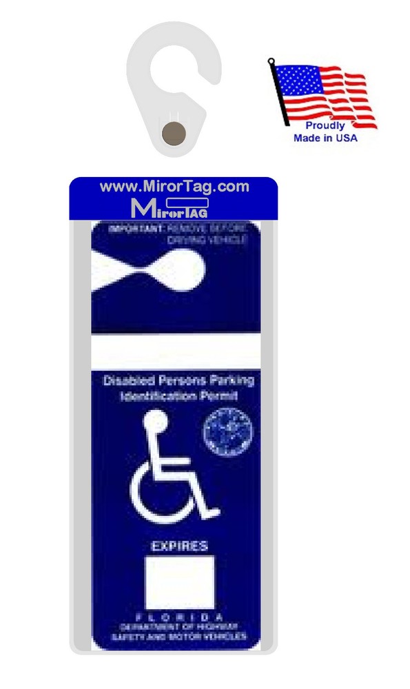Florida Handicap Placard Holder & Protector. Sturdy Hook- ON & OFF in a Snap.