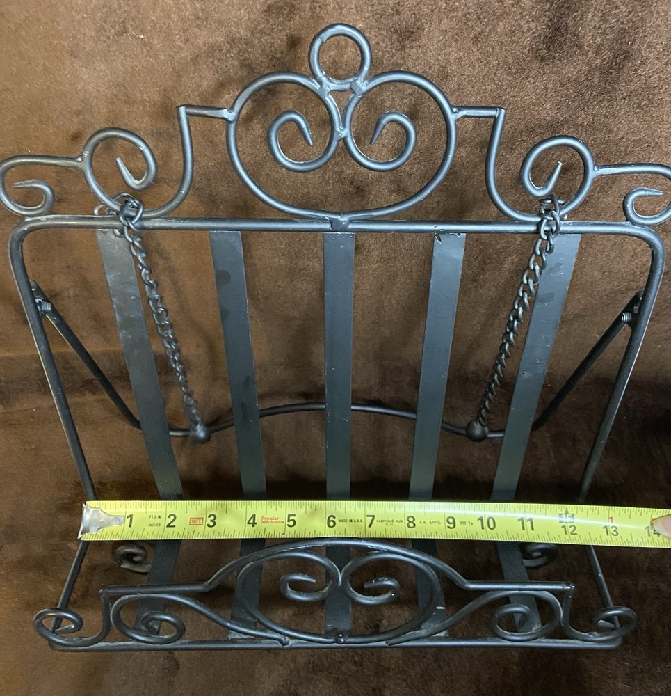 Black Wrought Iron Cookbook Holder Stand Scroll With Page Weights