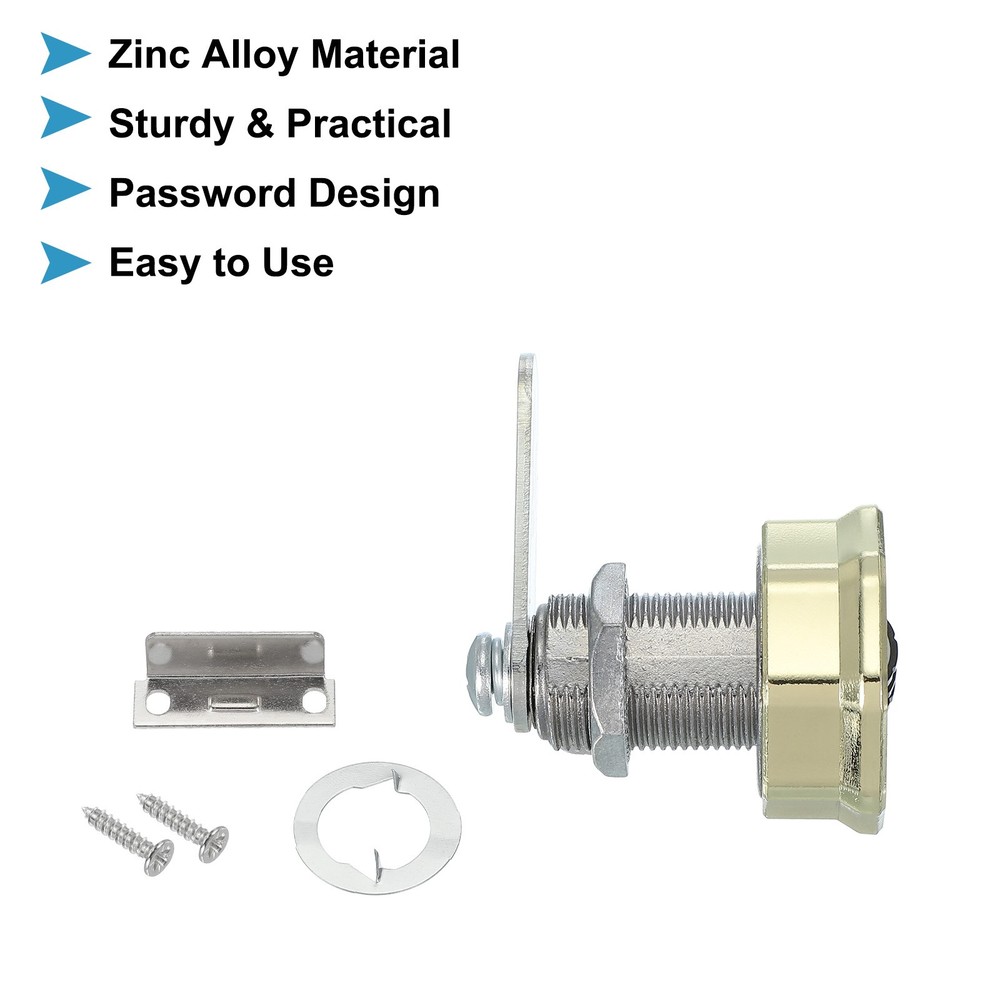2Pcs 1" Combination Cabinet Cam Lock Cylinder Password Coded Lock Gold