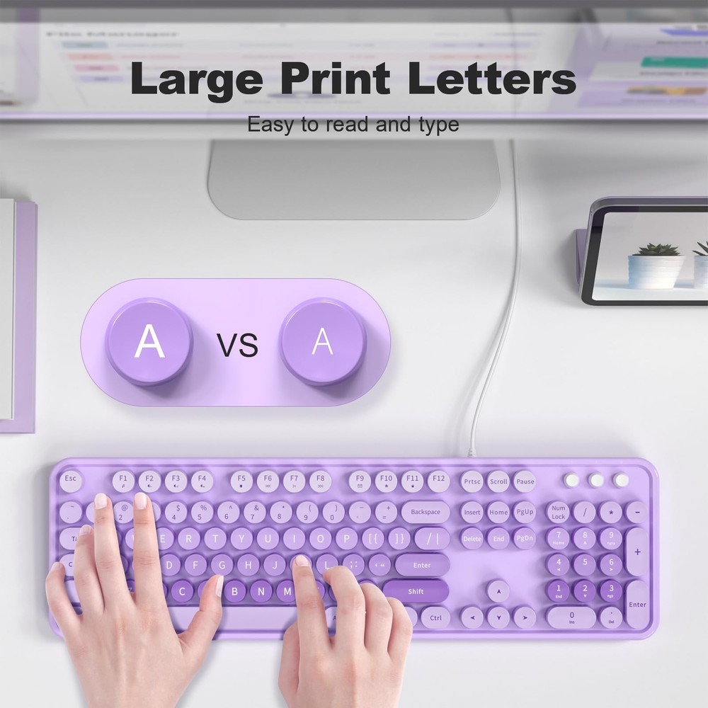 Large Print Keyboard, USB Wired Computer Keyboard, Full Size Keyboard with Nu...
