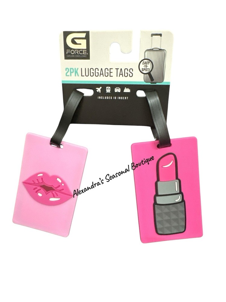 G FORCE 2 Pack Lips & Lipstick Pink Luggage Tags Includes ID Insert New