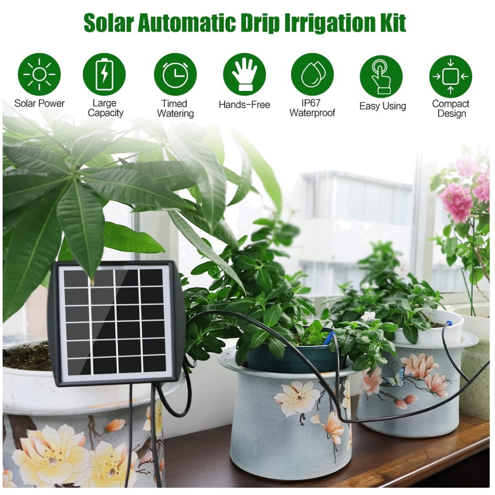 Solar Automatic Watering Device for 10 Pots, 6 Timing Modes