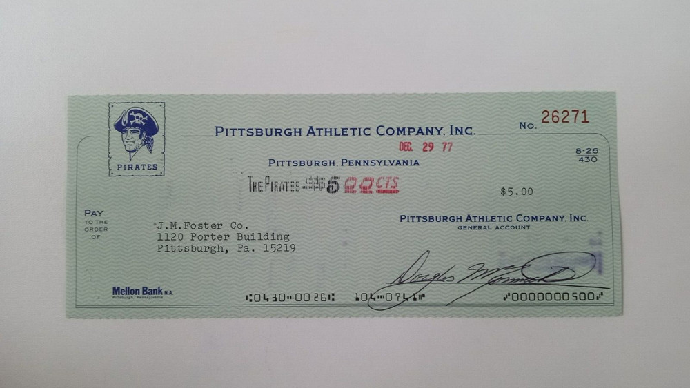 J.M. Foster Co.: 1978 Pittsburgh Pirates Expense Check