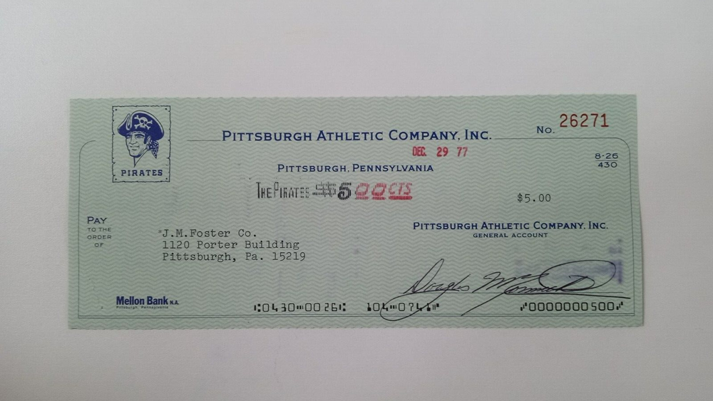 J.M. Foster Co.: 1978 Pittsburgh Pirates Expense Check