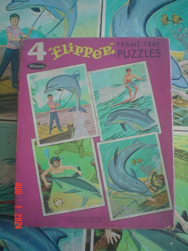 1967 4 FLIPPER FRAME TRAY JIGSAW PUZZLE SET #4792 -COMPLETE-NICE SHAPE WITH BOX
