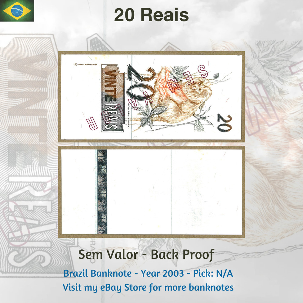 Brazil Banknote 20 Reais - 2003 - Back Proof - "Sem Valor" UNC