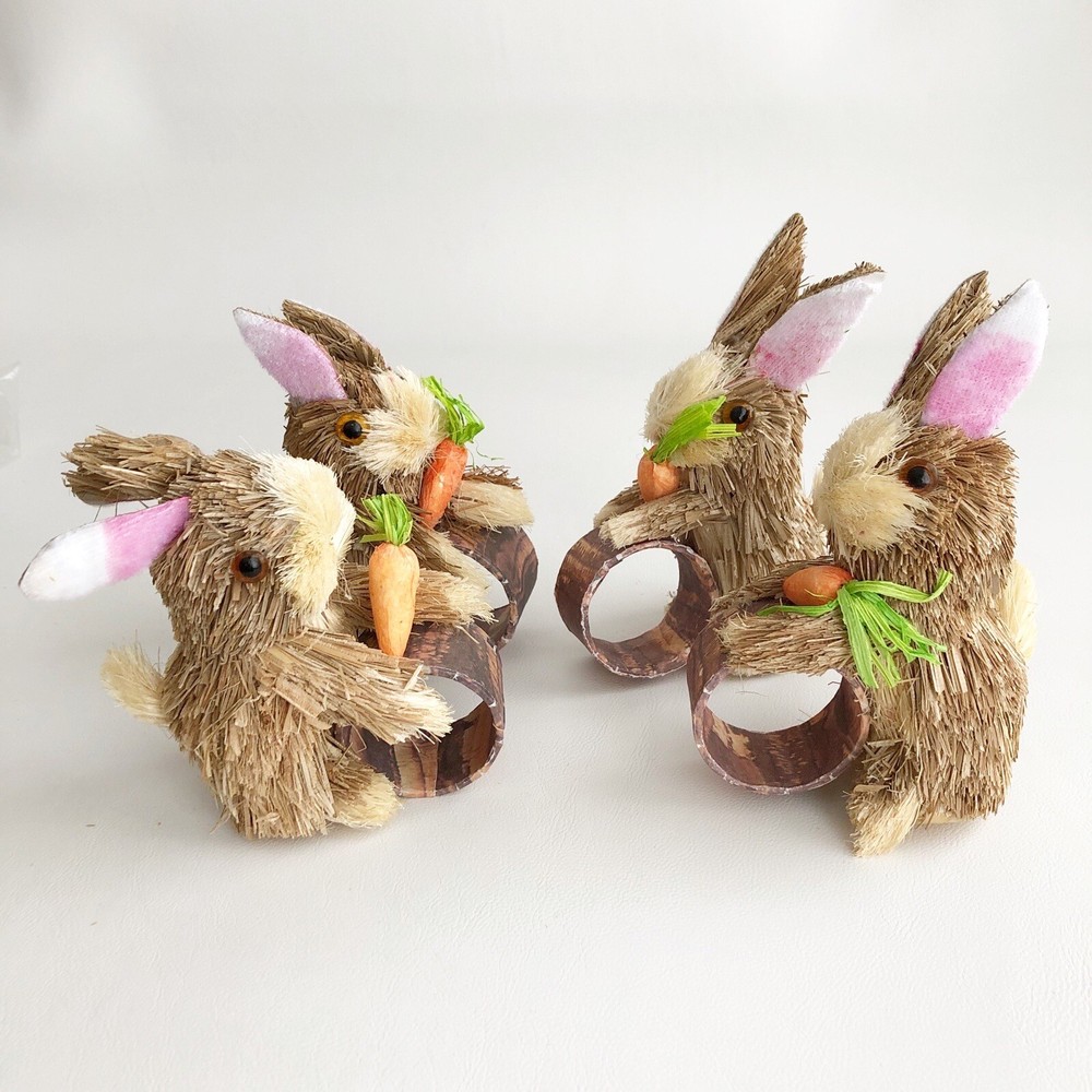 4 SISEL BUNNY RABBIT NAPKIN RINGS EASTER SPRING CARROTS