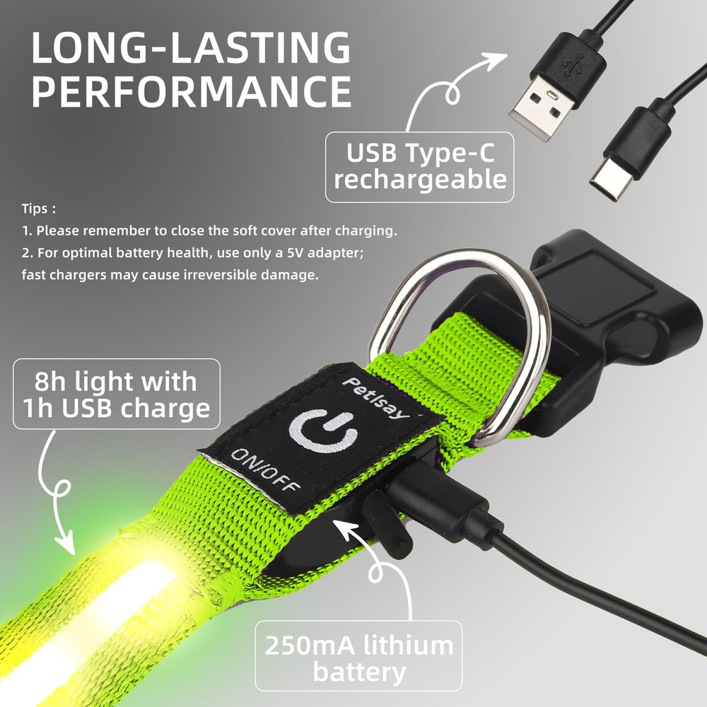 Super Bright Dog Collar - Fully Waterproof & Adjustable Glow Collar - USB-Rec...