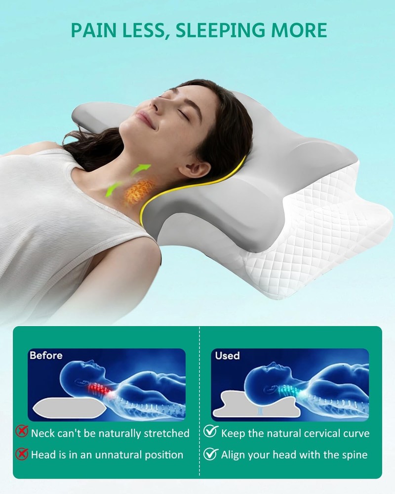 Adjustable Cervical Neck Pillow for Sleeping, Memory Foam Nuzzle Pillow for B...