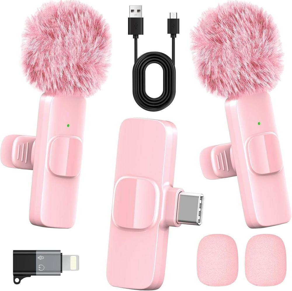 Pink Wireless Lavalier Microphone for iPhone & Android - Mini Clip-On