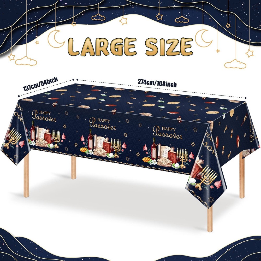 3Pack Happy Passover Tablecloth,Plastic Disposable Passover Tablecloth,Rectan...